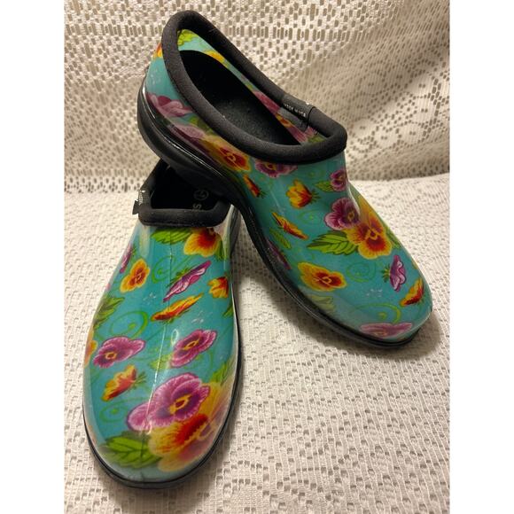 Blue Floral Sluggers Rain/Garden Clogs, Women’s 9, - Picture 4 of 8